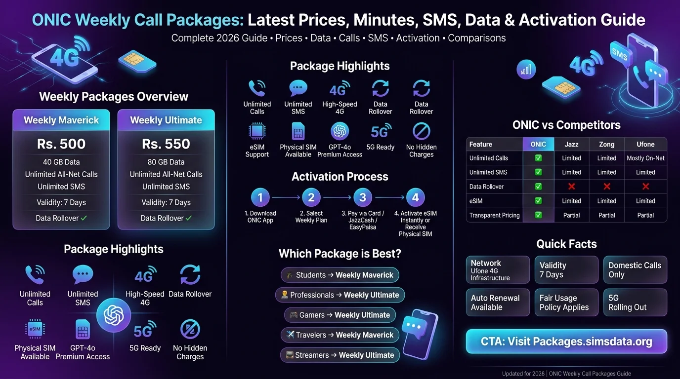 All ONIC Weekly Call Packages infography