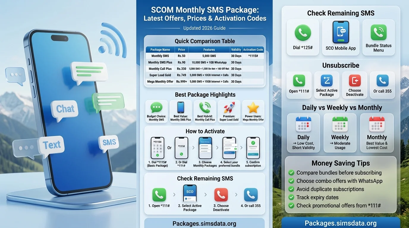 Latest SCOM Monthly SMS Packages
